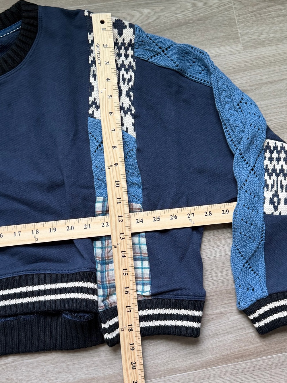 Pilcro Navy Blue Patchwork Knit-Panel Sweater - Picture 5 of 9